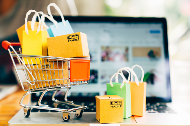 mini shopping cart with packages