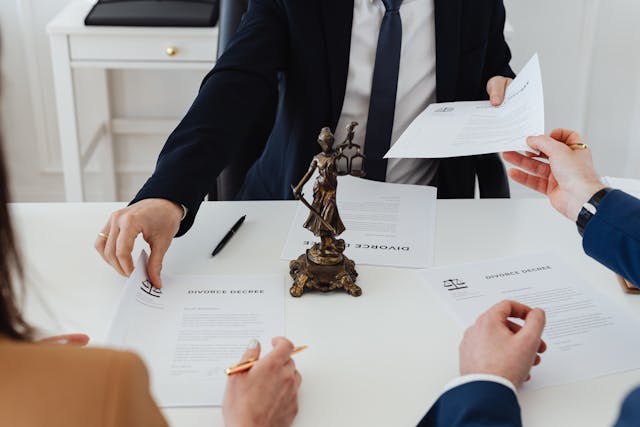 lawyer reviews divorce documents